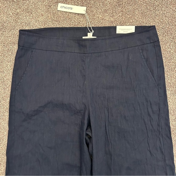 Chico's Women's Linen Wide Leg Pants Size 16 R Navy Pull On Stretch NWT $99 - Picture 3 of 16